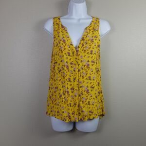 Sanctuary Yellow Floral Sleeveless V-Neck Top Size XS